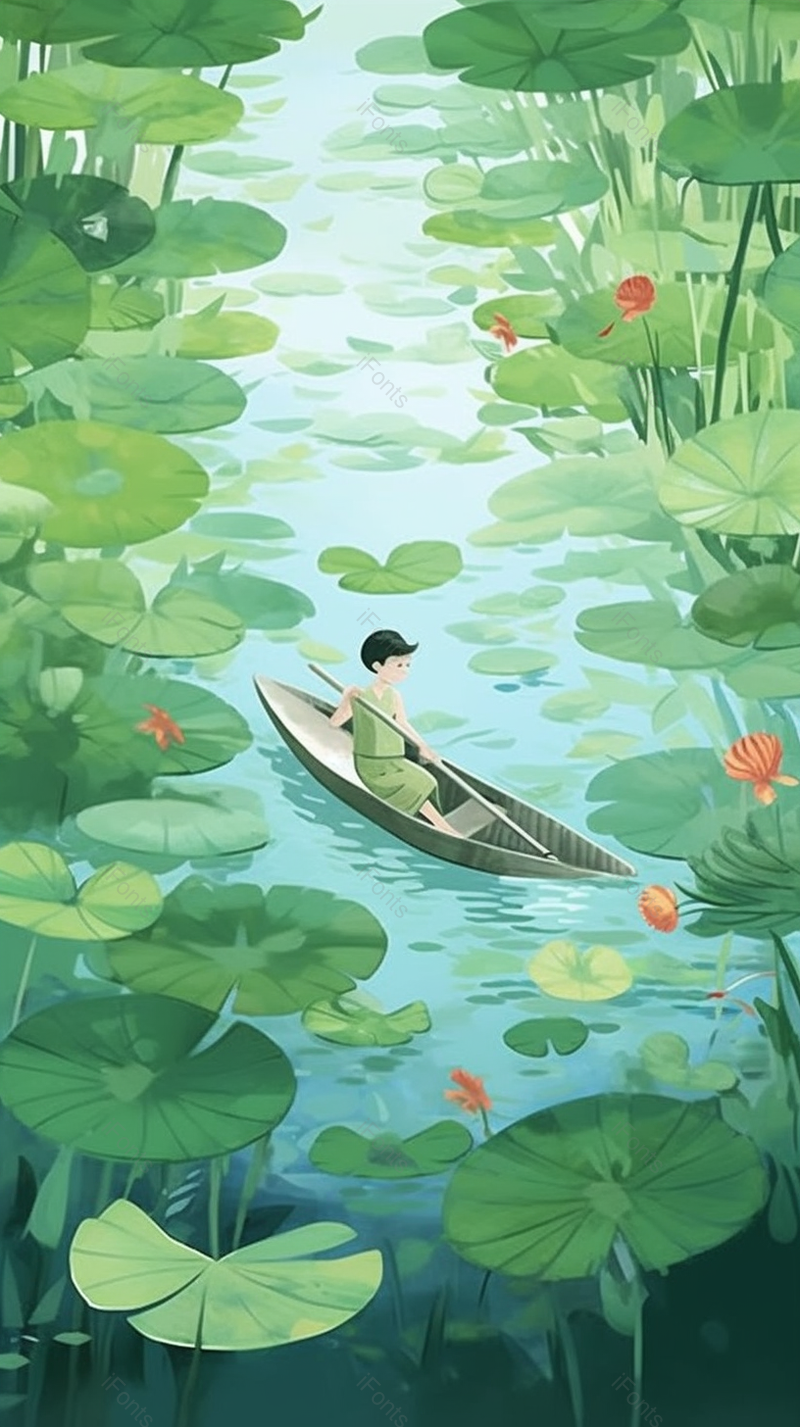 小清新风格池塘里绿色的荷叶荷花,插画/手绘图,插画/手绘图库,插画/手绘图下载,插画/手绘